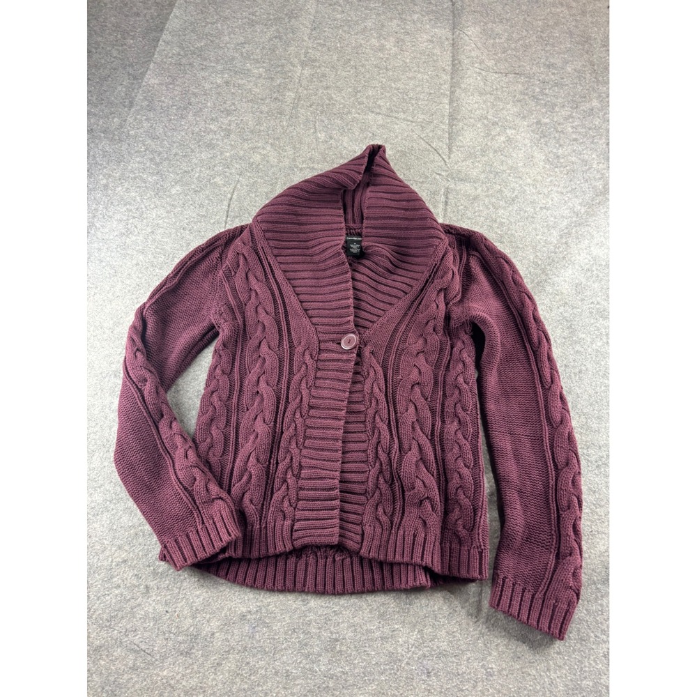 Calvin Klein Womens M Burgundy Cable Knit Shawl Collar Cotton Cardigan Preppy